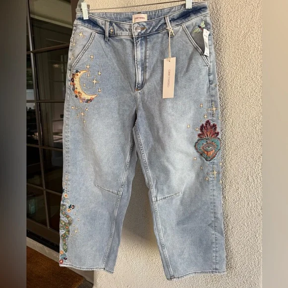 DRIFTWOOD Light Blue Hallucination Barbara barrel Embroidered  Jeans - Picture 4 of 16